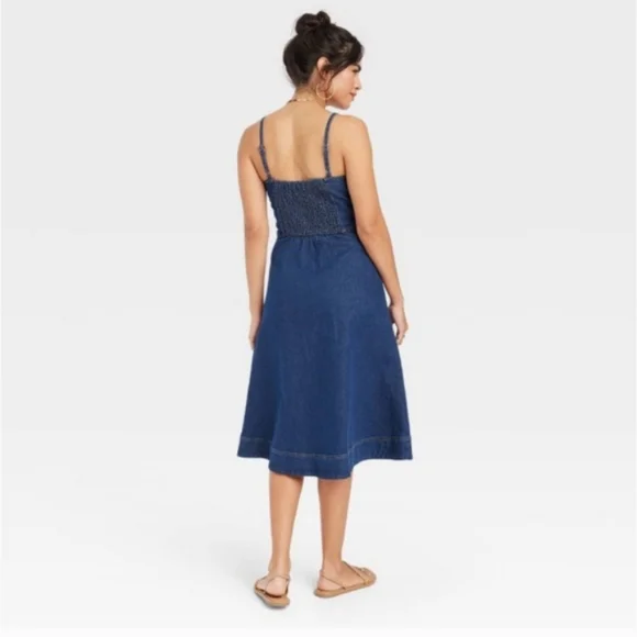 Universal Thread Denim Midi Corset Dress Dark Wash - Picture 3 of 8